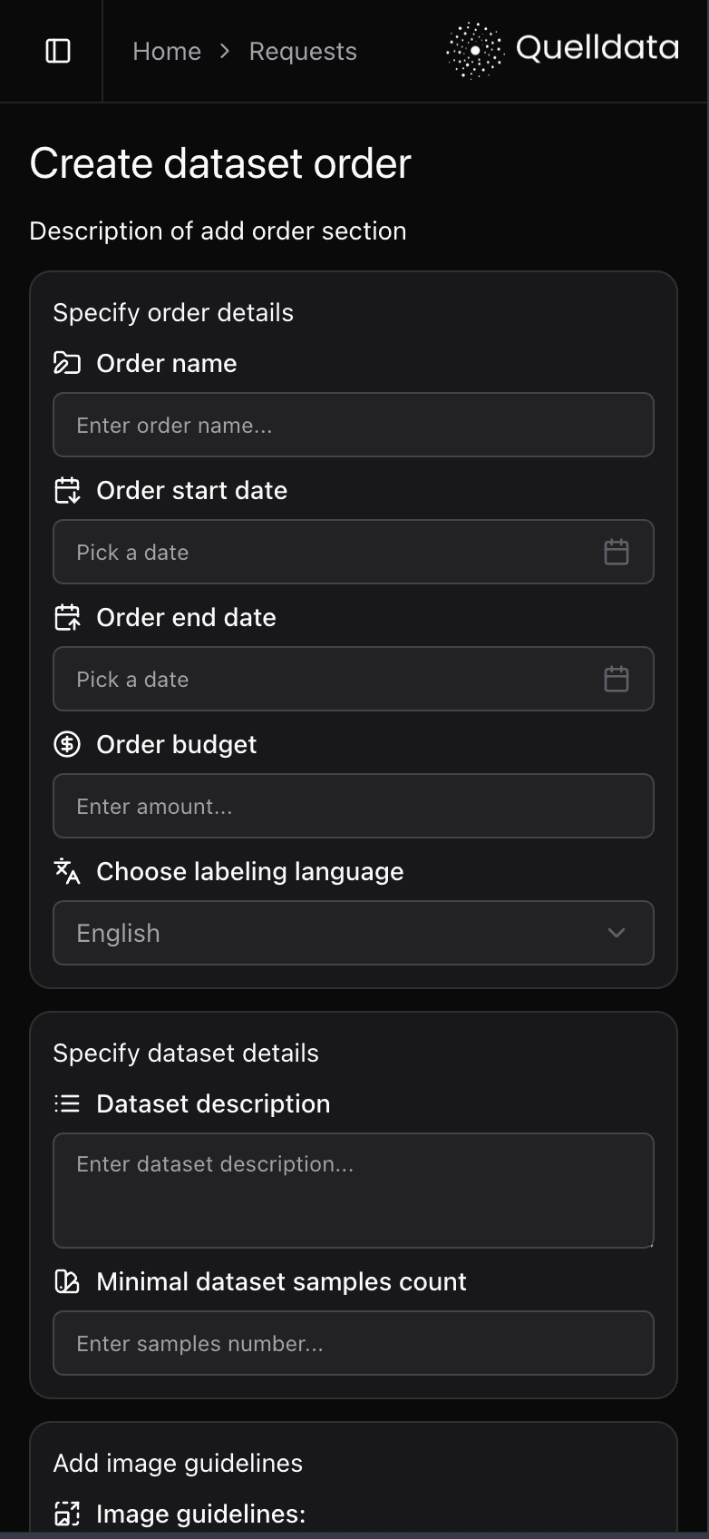 create dataset screen